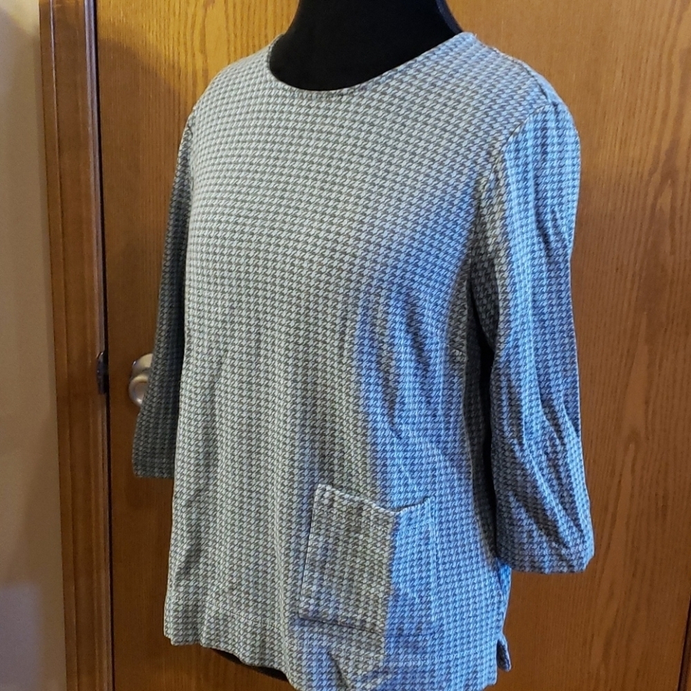 J jill blue houndstooth pullover top 3/4 sleeve